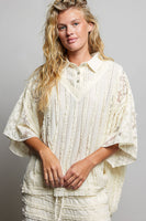 POL OVERSIZED Vintage Lace Collared Poncho Top in Natural