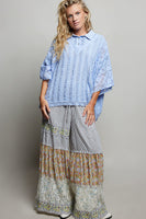 POL OVERSIZED Vintage Lace Collared Poncho Top in Evening Blue
