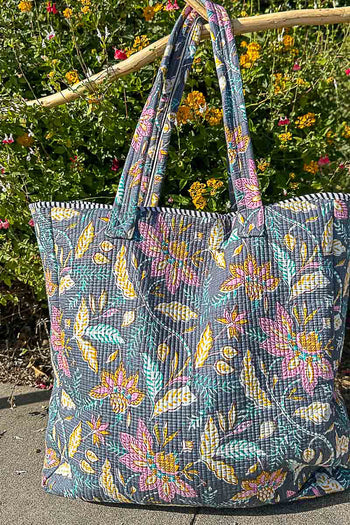 POL Quilted Jumbo Woven Tote in Charcoal