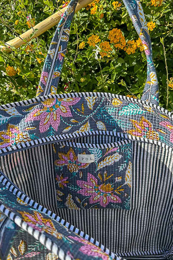 POL Quilted Jumbo Woven Tote in Charcoal