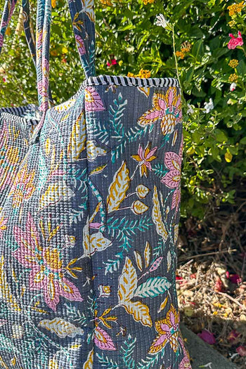 POL Quilted Jumbo Woven Tote in Charcoal