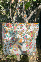 POL Quilted Jumbo Woven Tote in Coral Floral