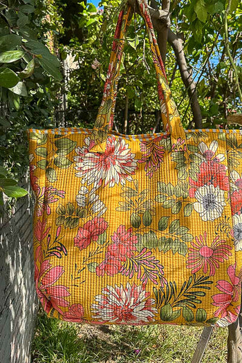 POL Quilted Jumbo Woven Tote in Mustard