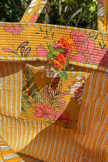 POL Quilted Jumbo Woven Tote in Mustard