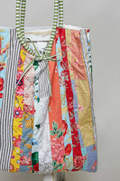 POL Floral Stripe Patchwork Quilted Tote Bag in Cream Multi