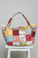 POL Multicolor Floral Patchwork Quilted Tote Bag in Cream Multi