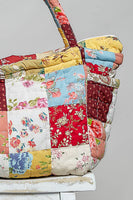POL Multicolor Floral Patchwork Quilted Tote Bag in Cream Multi