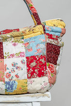 Load image into Gallery viewer, POL Multicolor Floral Patchwork Quilted Tote Bag in Cream Multi
