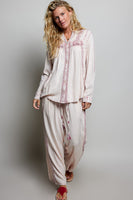 POL Embroidered Yoke Button Front Blouse in Rose Pink