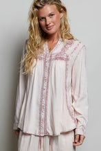 Load image into Gallery viewer, POL Embroidered Yoke Button Front Blouse in Rose Pink
