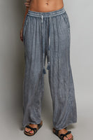 POL Embroidered Tassel Drawstring Wide Leg Pants in Charcoal