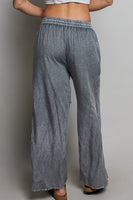 POL Embroidered Tassel Drawstring Wide Leg Pants in Charcoal