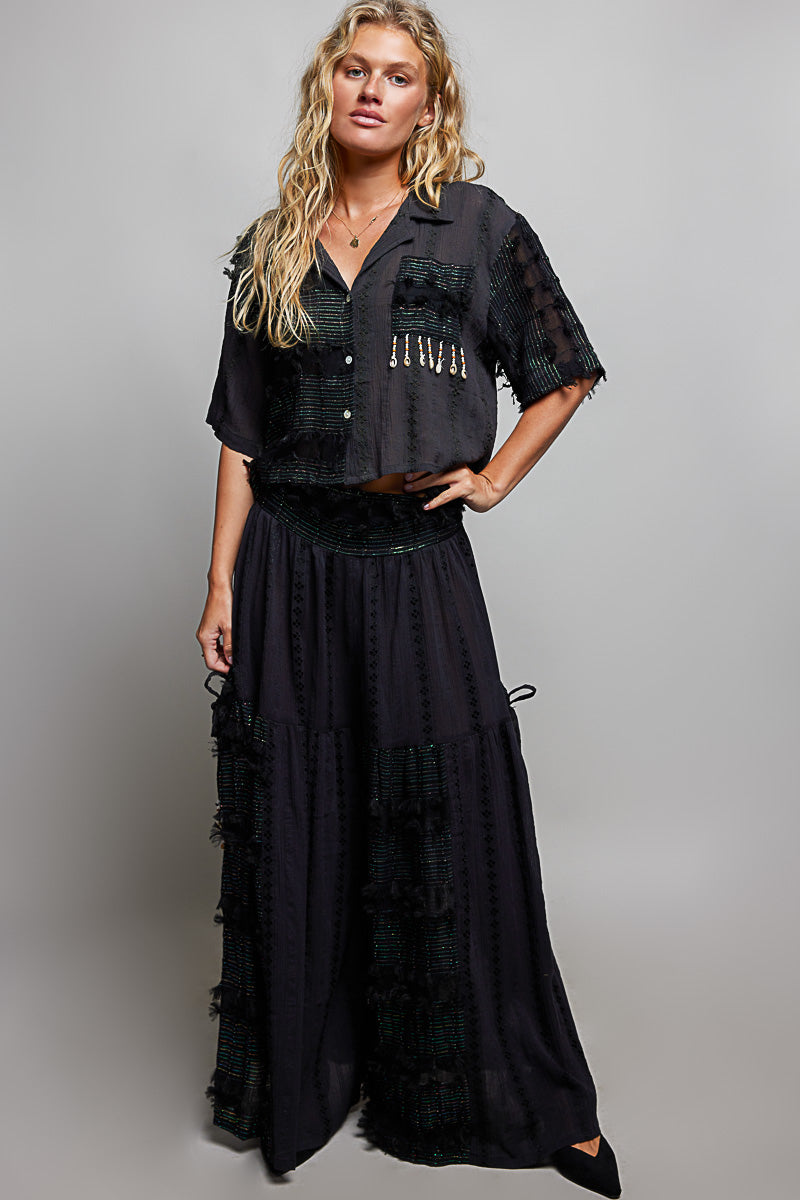 POL Mixed Fabric and Textured Pants in Black – June Adel