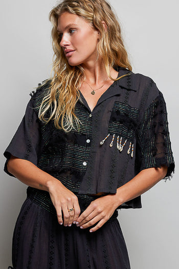 POL OVERSIZED Cropped Top in Black