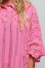 Load image into Gallery viewer, POL OVERSIZED Vintage Lace Collared Poncho Top in Fuschia
