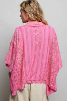 POL OVERSIZED Vintage Lace Collared Poncho Top in Fuschia