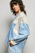 Load image into Gallery viewer, POL V-Neck Lace Mix Top in Denim
