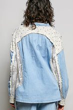Load image into Gallery viewer, POL V-Neck Lace Mix Top in Denim
