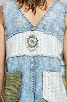 POL Mixed Patchwork Jumpsuit in Denim/Off White