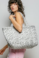 POL Quilted Floral Tote Bag in Ivory/Grey Multi