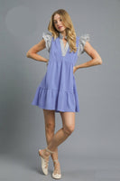 Umgee French Terry Mini Dress with Contrasting Stripe Details in Peri Blue