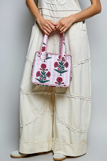 POL Mini Quilted Cotton Tote Bag in Ivory Multi