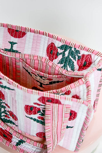 POL Mini Quilted Cotton Tote Bag in Ivory Multi