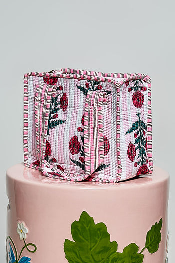 POL Mini Quilted Cotton Tote Bag in Ivory Multi