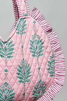 POL Ruffle Trim Quilted Heart Tote Bag in Pink Multi