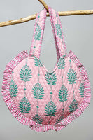 POL Ruffle Trim Quilted Heart Tote Bag in Pink Multi