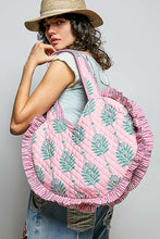Load image into Gallery viewer, POL Ruffle Trim Quilted Heart Tote Bag in Pink Multi
