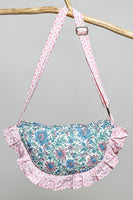 POL Ruffle Trim Quilted Cotton Crossbody Bag in Blue Multi
