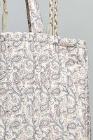 POL Hand Block Print Quilted Cotton Tote Bag in Ivory Multi