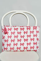 POL Bow Printed Quilted Pouch in Pink Multi