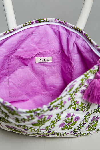 POL Bow Printed Quilted Pouch in Lilac Multi