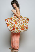 POL Jumbo Quilted Cotton Drawstring Tote Bag in Cream Multi