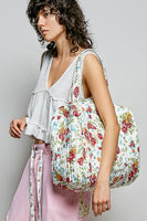 POL Contrast Piping Quilted Cotton Tote Bag in Ivory Multi