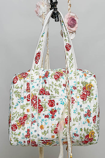 POL Contrast Piping Quilted Cotton Tote Bag in Ivory Multi