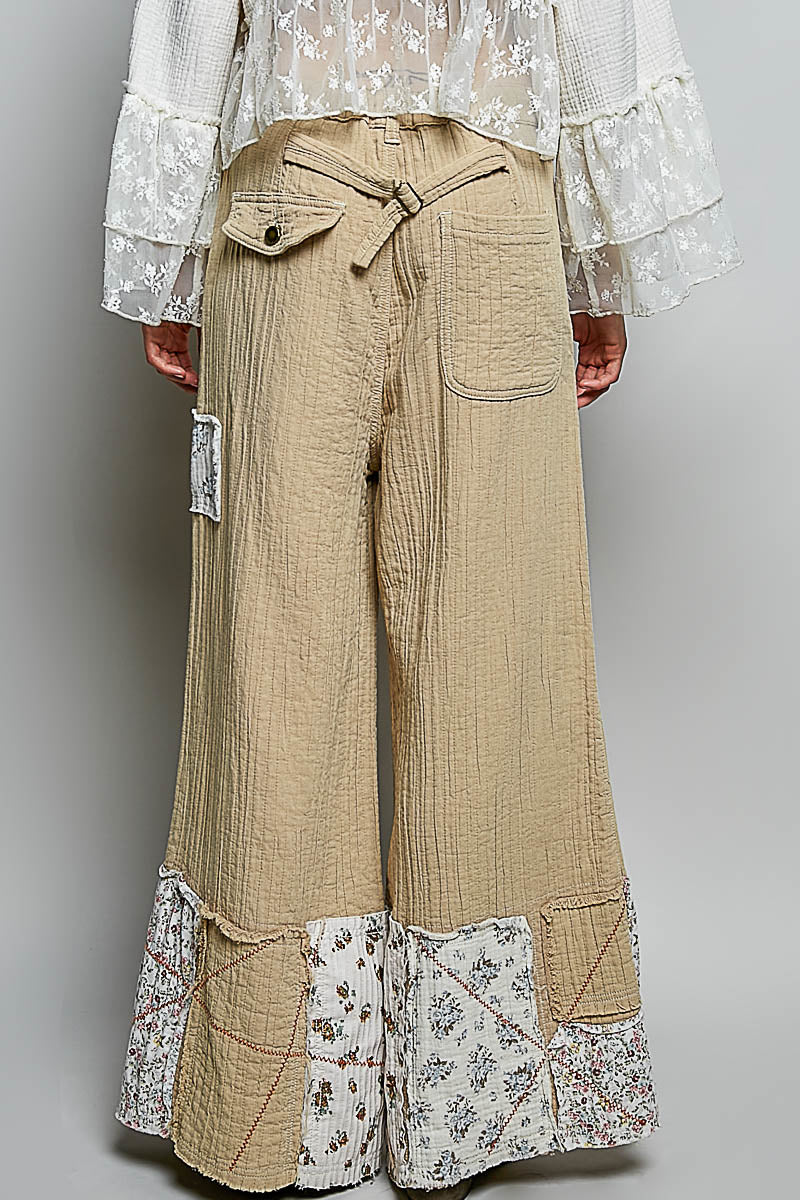 POL Double Gauze Patched Wide Leg Pants in Latte Multi – June Adel