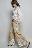 POL Double Gauze Patched Wide Leg Pants in Latte Multi