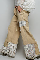 POL Double Gauze Patched Wide Leg Pants in Latte Multi