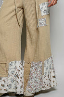 POL Double Gauze Patched Wide Leg Pants in Latte Multi