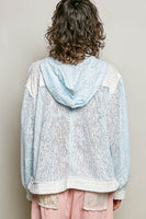 POL Textured Open Knit Hooded Top in Blue Multi