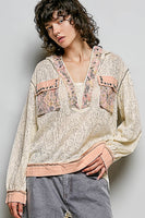 POL Textured Open Knit Hooded Top in Cream Multi