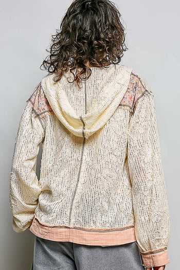 POL Textured Open Knit Hooded Top in Cream Multi