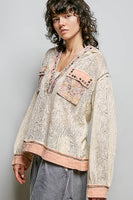 POL Textured Open Knit Hooded Top in Cream Multi