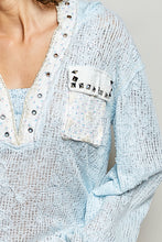 Load image into Gallery viewer, POL Textured Open Knit Hooded Top in Blue Multi
