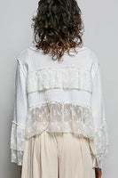 POL Gauze and Sheer Lace Top in Off White