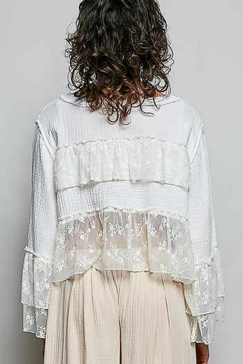POL Gauze and Sheer Lace Top in Off White