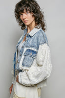 POL Patchwork Twill Button-Up Shirt in Denim Multi
